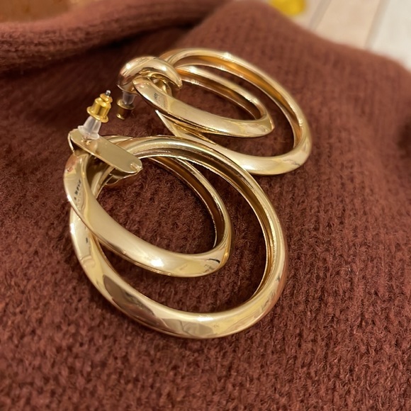 Round Drop Gold Hoop Earrings - Picture 3 of 5